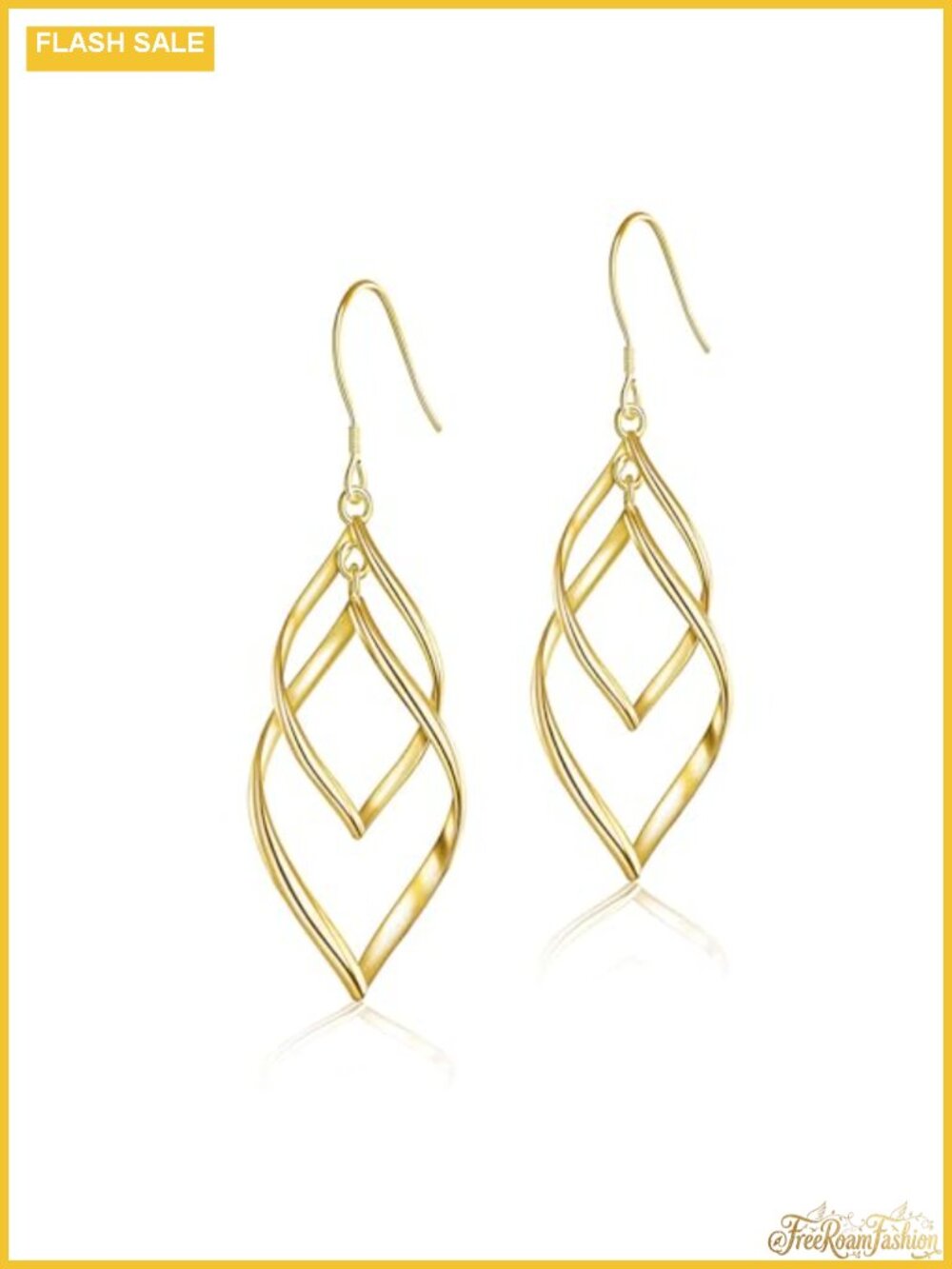 14K Gold Plated Dangle Earrings Twisted Wave Drop Statement Women